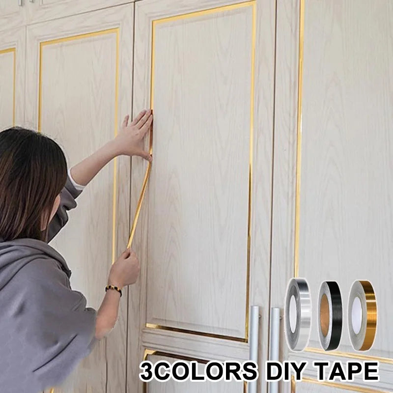 50M Brushed Gold & Silver Wall Stickers: Waterproof Home Decoration