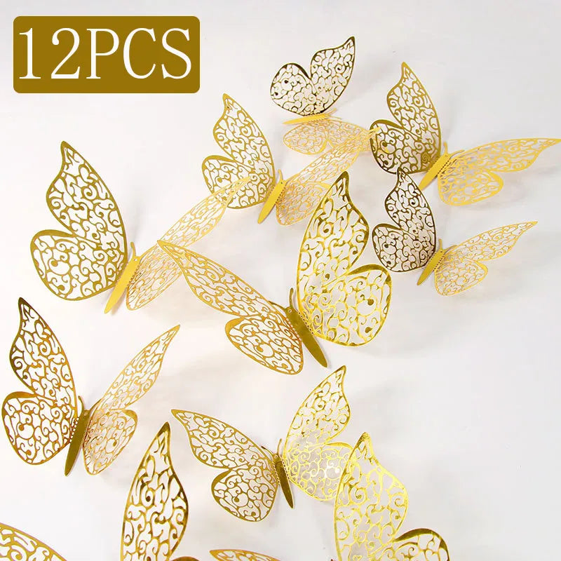 12Pcs 3D Hollow Butterfly Wall Stickers: Modern DIY Home Decor