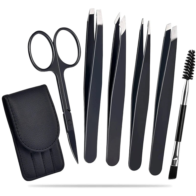 6-Pack Professional Stainless Steel Tweezers Set: Precision Eyebrow Tools