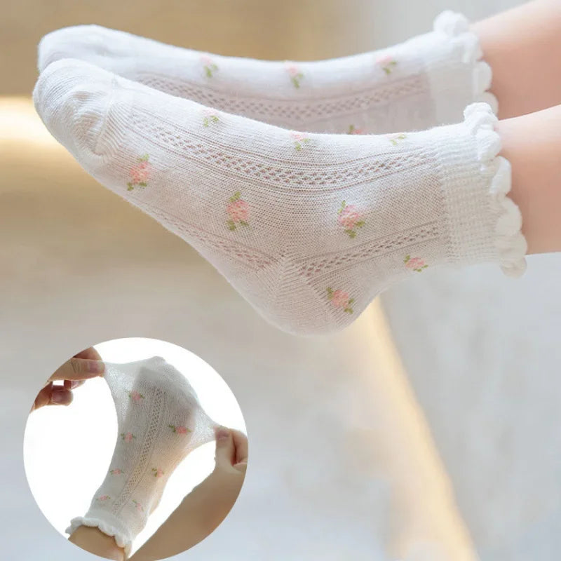 Spring Cotton Girls Socks: 5 Pairs/Lot with Cute Flower Patterns